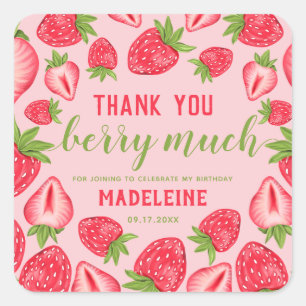 Sticker Carré Merci Berry Beaucoup fraise Anniversaire rose