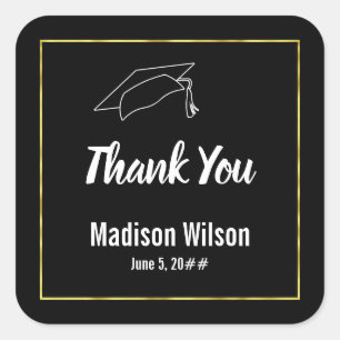 Sticker Carré Merci Black White Gold Grad's Name Graduation