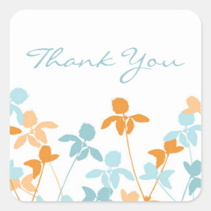 Sticker Carré Merci bleu orange Mariage