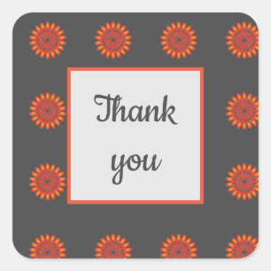 Sticker Carré Merci Bright Orange Fleur Motif Floral
