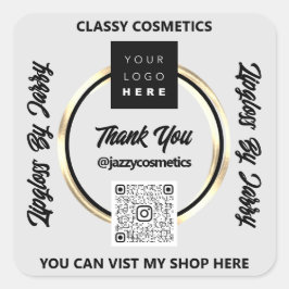 Sticker Carré Merci Business QR Code Logo Golden Circle Grey