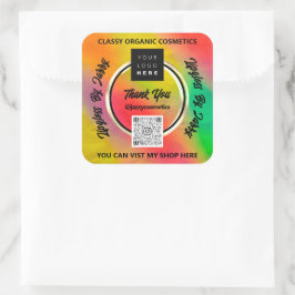Sticker Carré Merci Business QR Code Logo Holographic Gold Frame