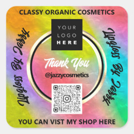 Sticker Carré Merci Business QR Code Logo Rainbow Holographic
