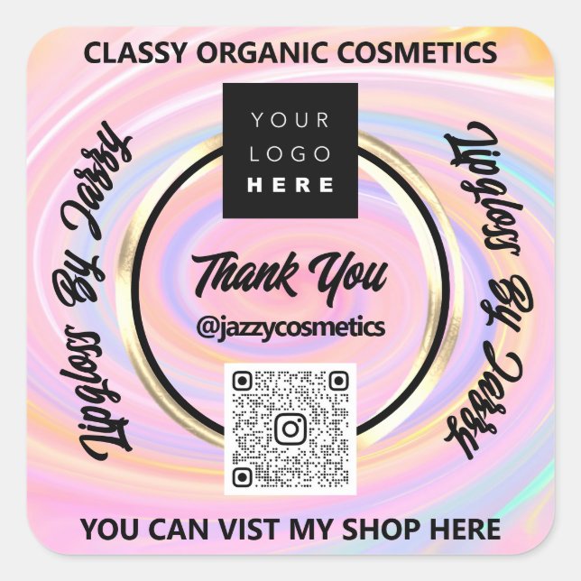 Sticker Carré Merci Business QR Code Logo Rainbow Parties scinti (Devant)