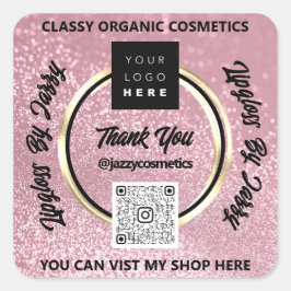 Sticker Carré Merci Business QR Code Logo Rose Parties scintilla