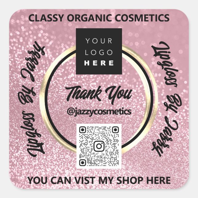 Sticker Carré Merci Business QR Code Logo Rose Parties scintilla (Devant)