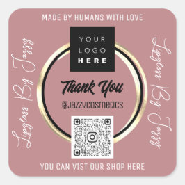 Sticker Carré Merci Business QR Code Logo Scan Gold Rose