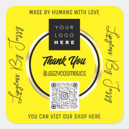 Sticker Carré Merci Business QR Code Logo Scan Me Jaune