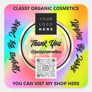Sticker Carré Merci Business QRCode Logo Monde Terre Holographiq