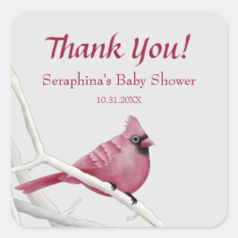 Sticker Carré Merci cardinal de Baby shower rouge Aquarelle