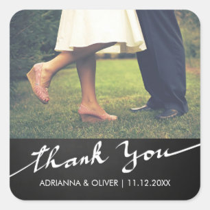 Sticker Carré Merci Chalkboard Typographie Mariage Photo