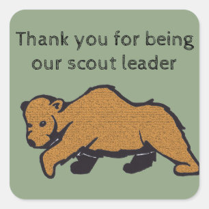 Sticker Carré Merci Chef Scoutisme Ours Brown Artistique