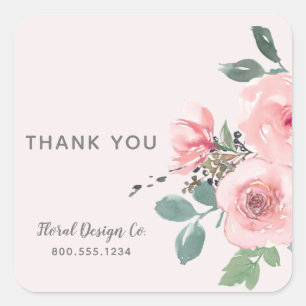 Sticker Carré Merci   Chic Rose Floral Entreprise