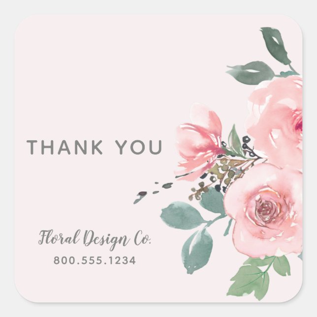Sticker Carré Merci | Chic Rose Floral Entreprise (Devant)
