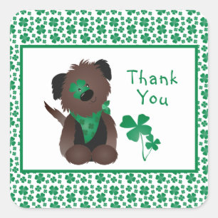 Sticker Carré Merci chien Shamrock vert