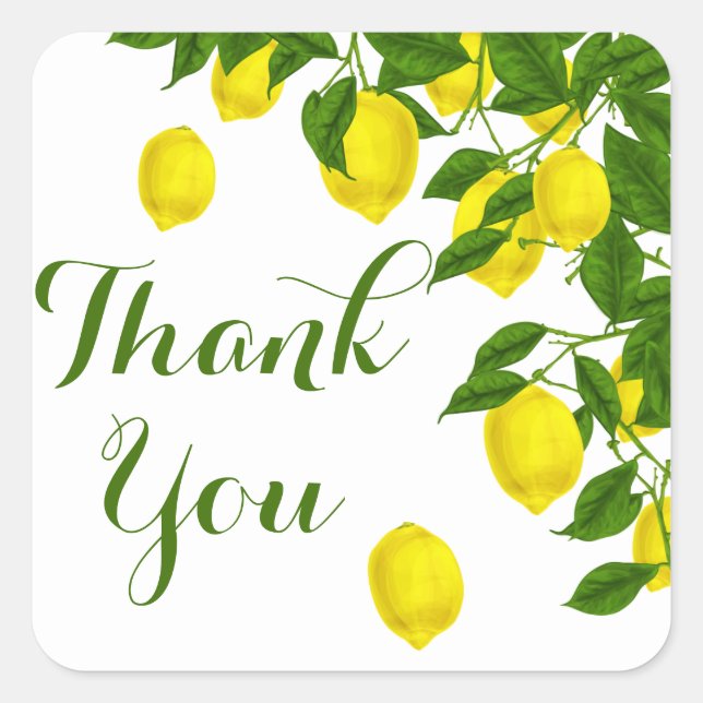 Sticker Carré Merci Citrus Jaune Fête de Mariage Vert Citron (Devant)