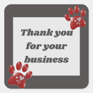 Sticker Carré Merci client Bright Red Empreinte de patte