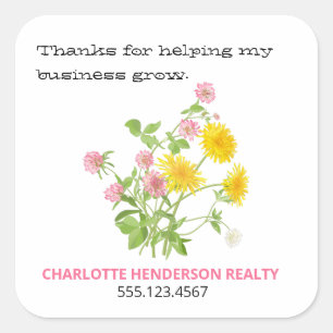 Sticker Carré Merci client Fleur sauvage Floral