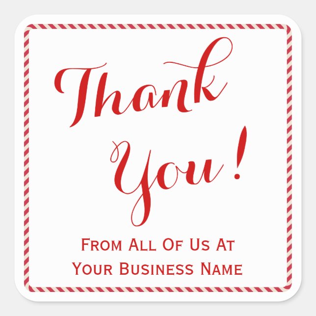Sticker Carré Merci client Nom de l'entreprise Holiday Red Strip (Devant)