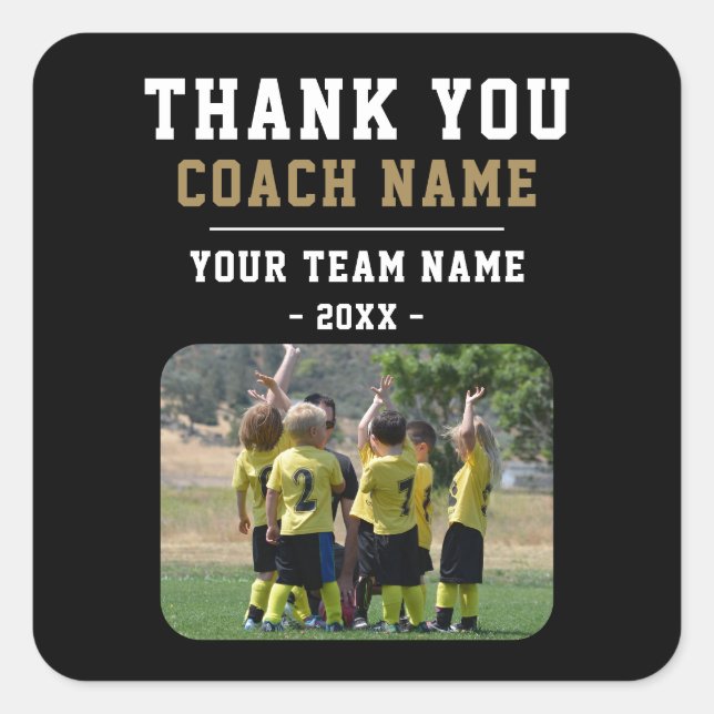 Sticker Carré Merci Coach Nom de l'équipe Photo (Devant)