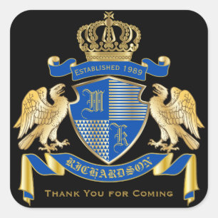 Sticker Carré Merci Coat of Arms Blue Gold Eagle Emblem