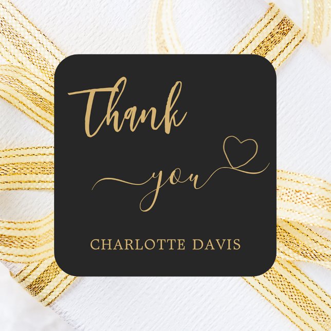 Sticker Carré Merci coeur noir or nom (Créateur téléchargé)