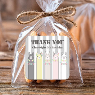 Sticker Carré Merci Colorful Llamas Anniversaire de enfant Favor
