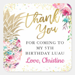 Sticker Carré Merci d'Anniversaire Floral Pink Tropical