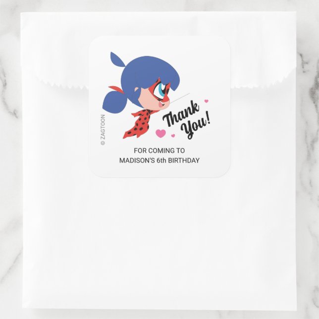 Sticker Carré Merci d'anniversaire Miraculum Ladybug (Sac)
