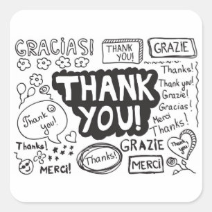 Sticker Carré Merci Dans Différentes Langues