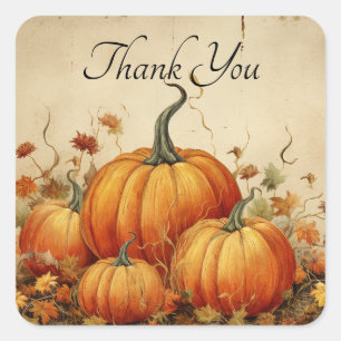 Sticker Carré Merci d'automne rustique Citrouille orange