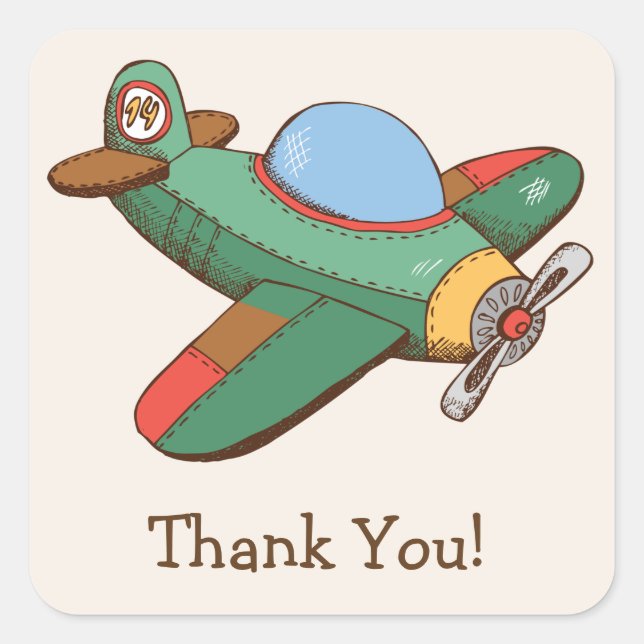Sticker Carré Merci d'avion Jouet vintage (Devant)