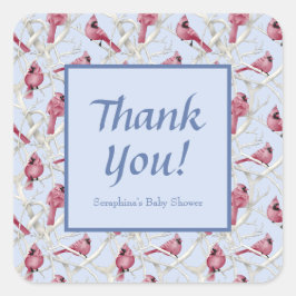 Sticker Carré Merci de Baby shower Cardinal Bleu