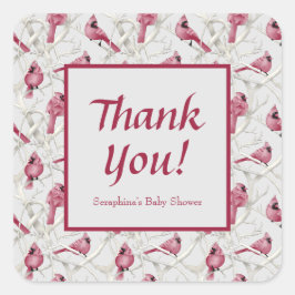 Sticker Carré Merci de Baby shower cardinal rouge