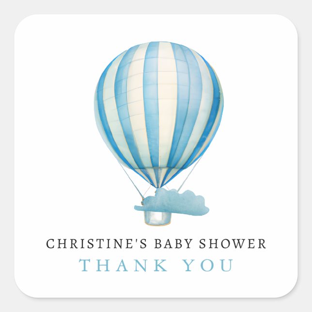 Sticker Carré Merci de Baby shower de ballon à air chaud hydroco (Devant)