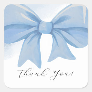 Sticker Carré Merci de Baby shower de Bow bleu-dusté