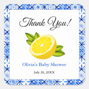 Sticker Carré Merci de Baby shower de citron bleu italien