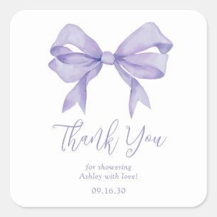 Sticker Carré Merci de Baby shower de fille à mâchoires violette