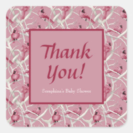 Sticker Carré Merci de Baby shower rose cardinal