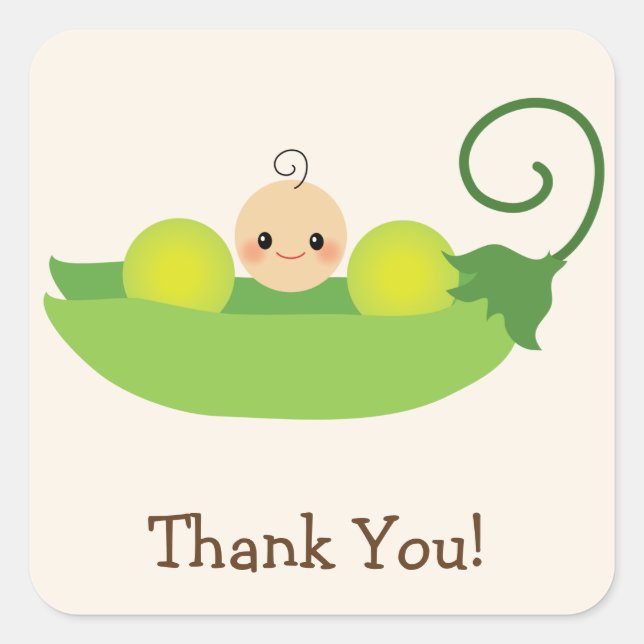Sticker Carré Merci de Baby shower vert doux pois (Devant)