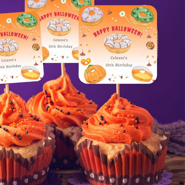 Sticker Carré Merci de bonbon d'Halloween à l'aquarelle (A great sticker to add to your Halloween Cupcakes, favor bags, candy bags.)