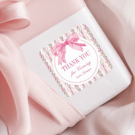 Sticker Carré Merci de fête d'anniversaire de la Bow rose