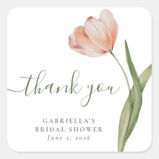 Sticker Carré Merci de Fête des mariées vert Tulip Aquarelle