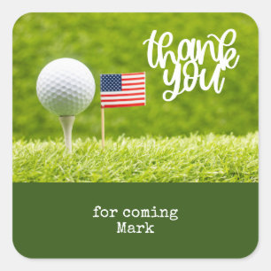 Sticker Carré Merci de golf avec drapeau d'Amérique
