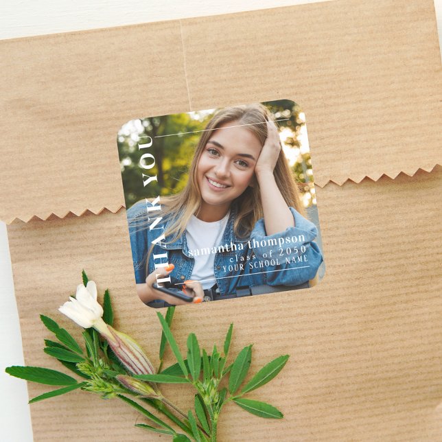 Sticker Carré Merci de la fête de graduation photo moderne (Créateur téléchargé)