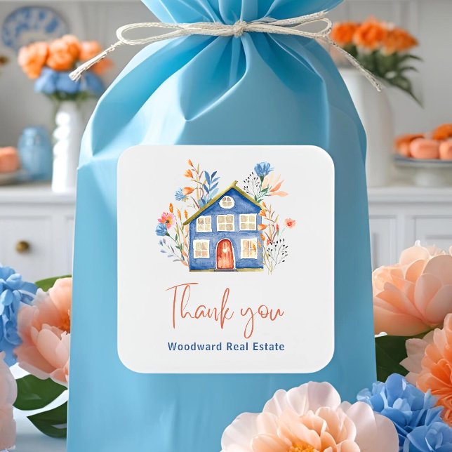 Sticker Carré Merci de l'immobilier | Fleurs de maison en aquare (Créateur téléchargé)