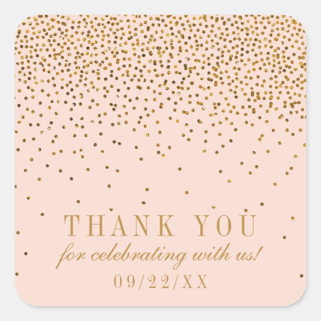 Sticker Carré Merci de Mariage Blush Pink & Gold (Devant)