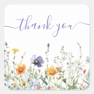 Sticker Carré Merci de Mariage Fleur sauvage aquarelle
