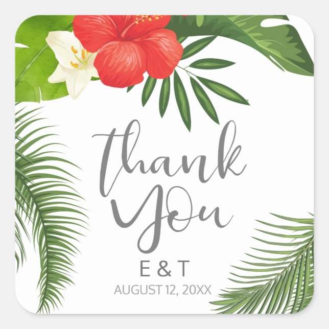 Sticker Carré Merci de Mariage floral tropical ID475 (Devant)