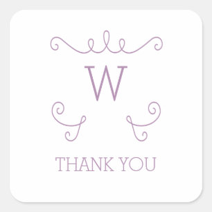Sticker Carré Merci de monogramme violet de farine Whimsical